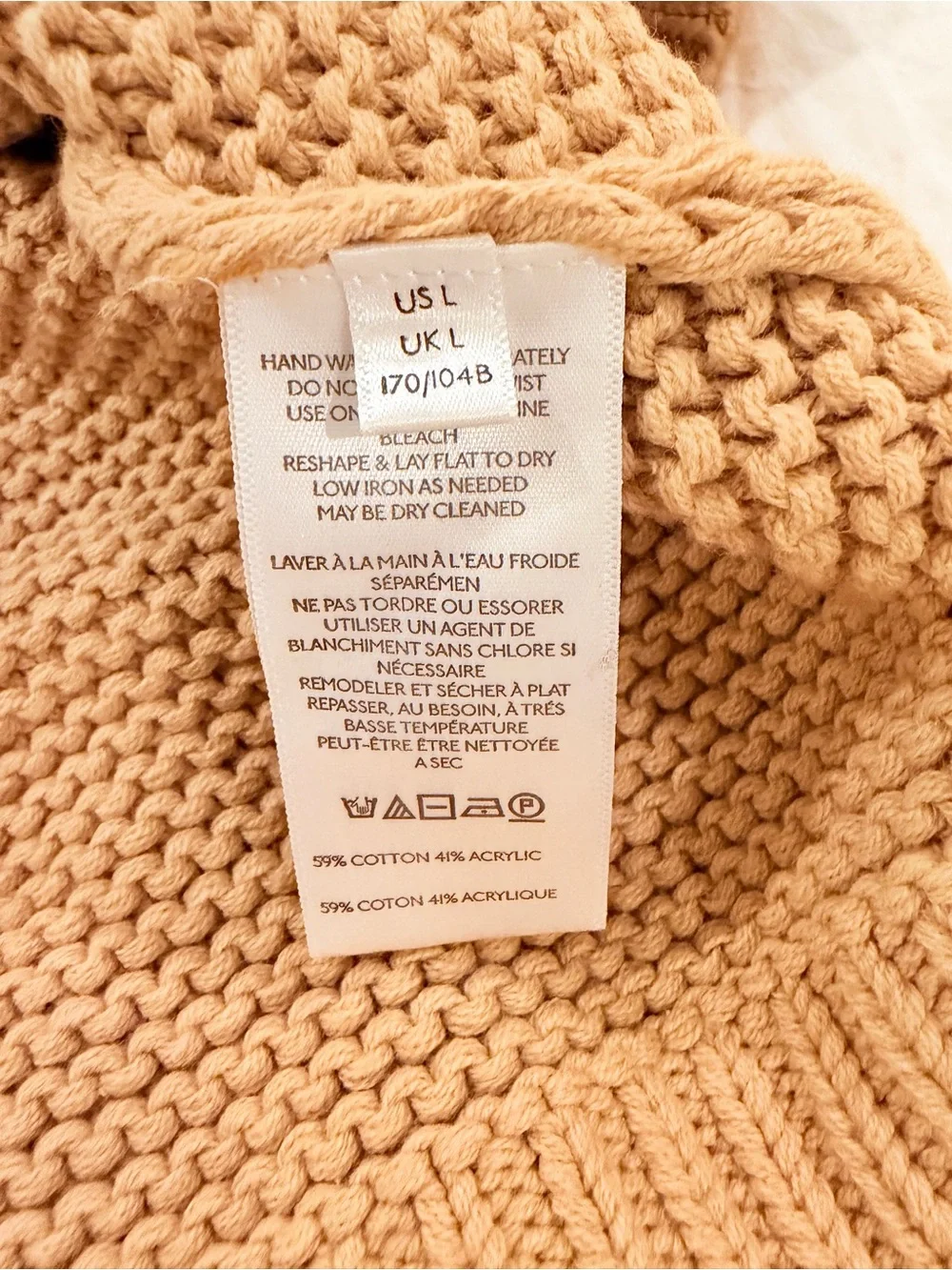 Free People Cable Knit Crewneck Sweater in Camel Tan